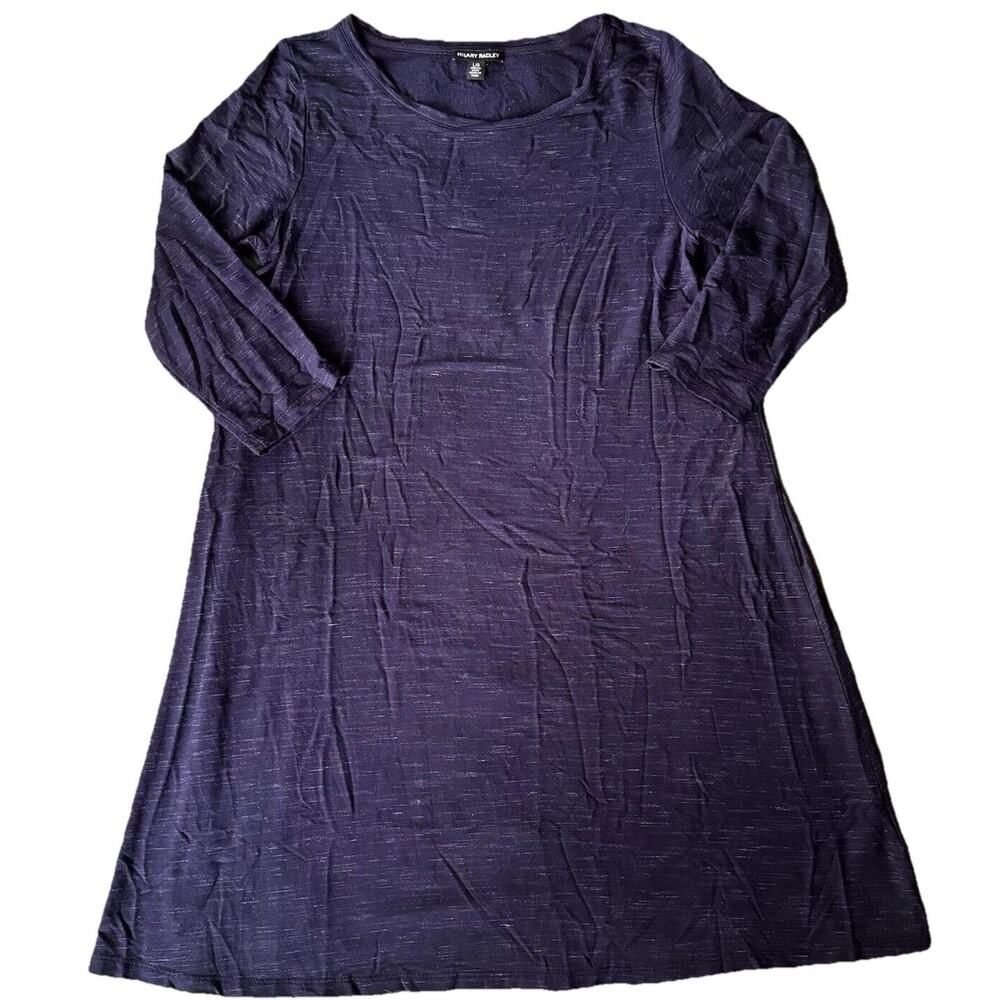 Hilary Radley Dress Sz L 3/4 Sleeve Crew Neck Knit Navy Blue Casual Party Shirt